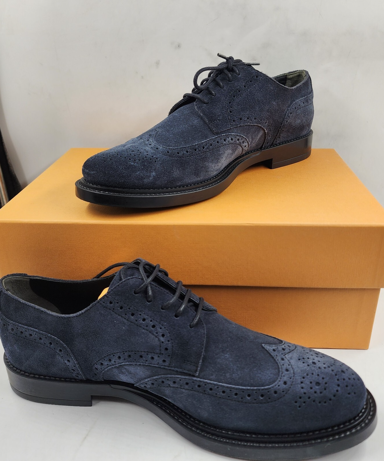 Tod's Bucature Forma Wingtip Derby Dress Shoes Men's 8.5 Navy Lace Up Closure - Picture 6 of 18