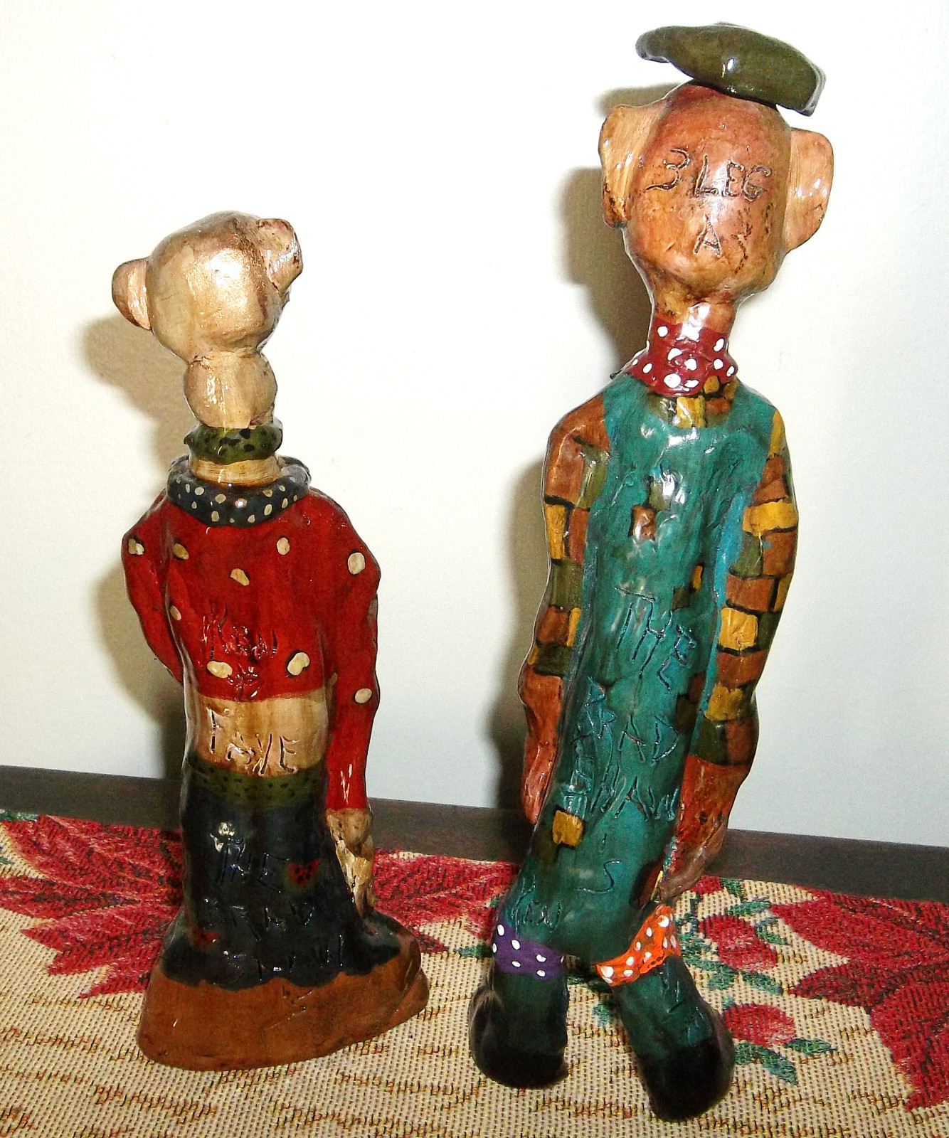 Southern Pottery Face Jug/Figurines -  signed - Decorative Folk Art  Pair/Set
