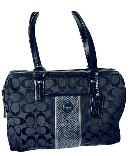 バッグ Coach Embossed Leather Signature Handbag Coach Brown W/leather Soho Signiture Zip Jacquard Satchel