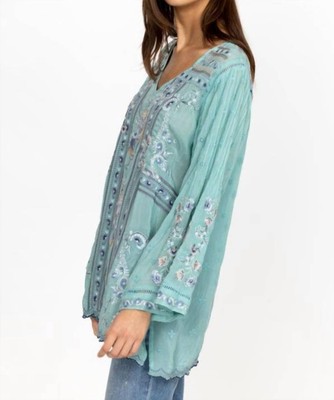Pre-owned Johnny Was Halcyon Phoenix Tunic In Marine Blue - Size Xs