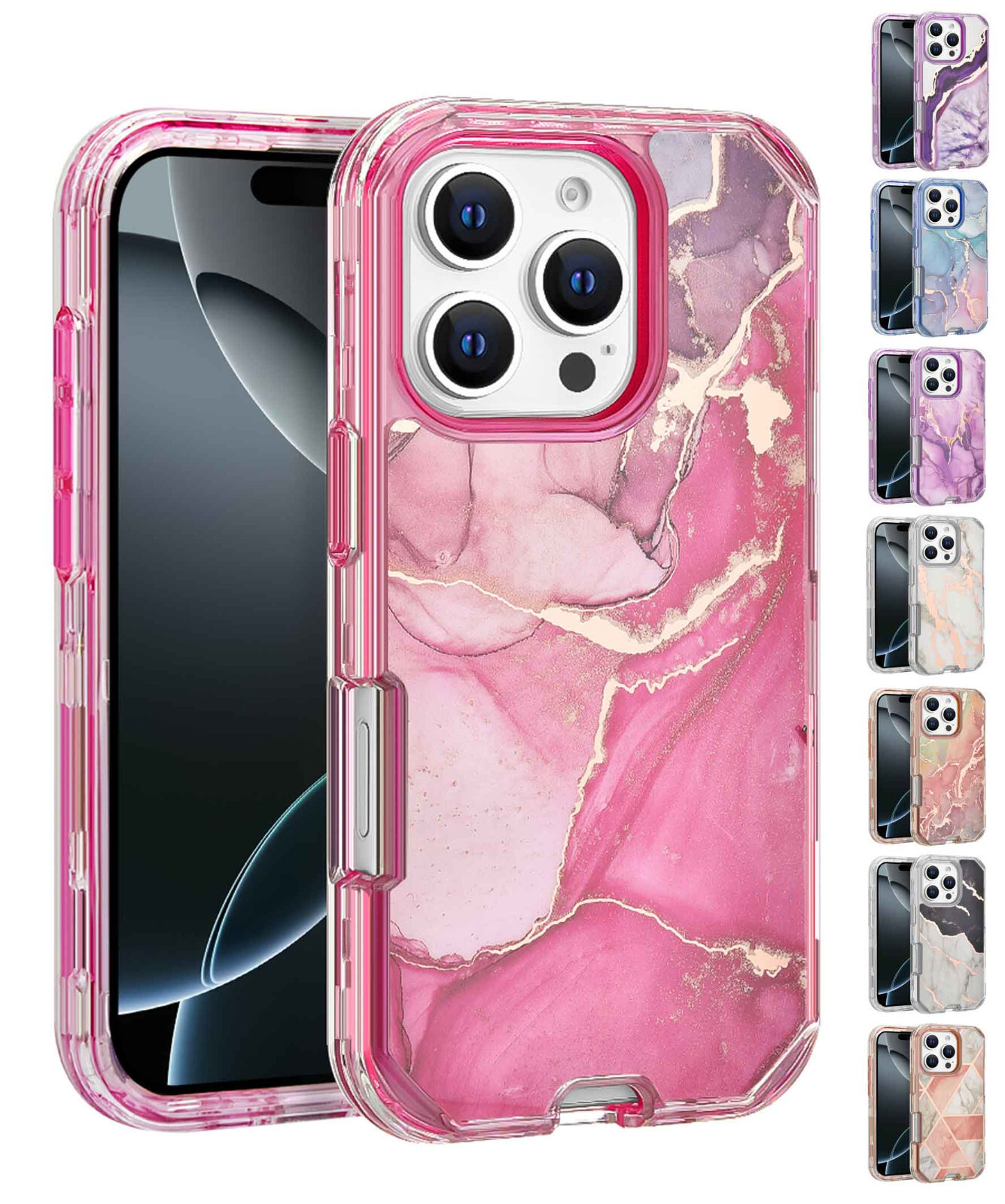 For Apple iPhone 16 Pro Max - Dual Layer Shock Proof Marble