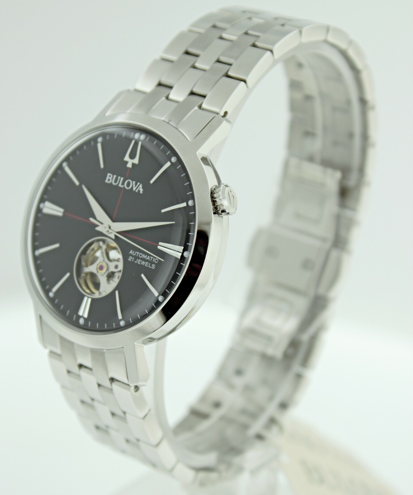 Pre-owned Bulova 96a199 Automatic Black Dial Stainless Steel Men's Watch