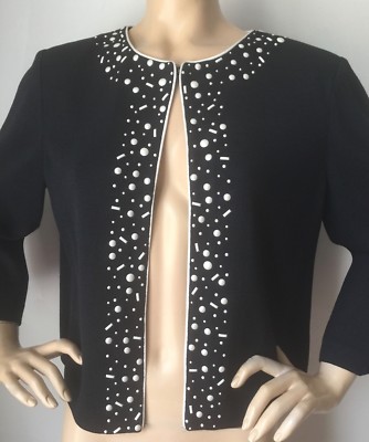 Pre-owned St. John's Bay St John Knit Jacket Size 12 Black Santana Knit White Studs