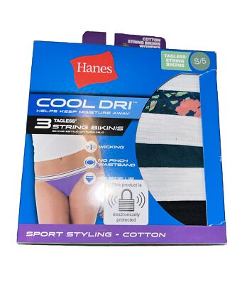 S / 5 Hanes 3-Pack Cool Dri Tagless Cotton String Bikini Panties Assort