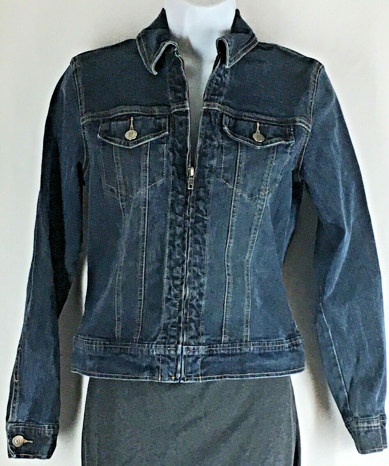 NEW YORK & Co Womens Stretch Denim Jean Jacket Zipper Front