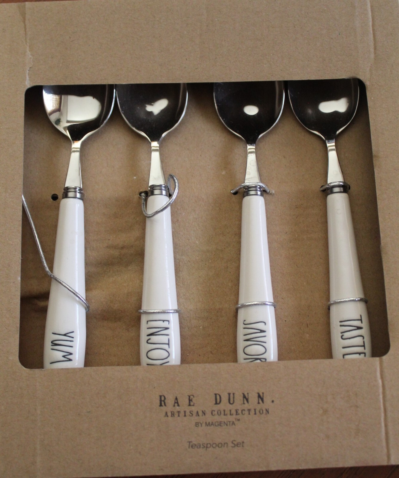 Rae Dunn Magenta Artisan Col Enjoy Savor Taste Yum Teaspoon Set