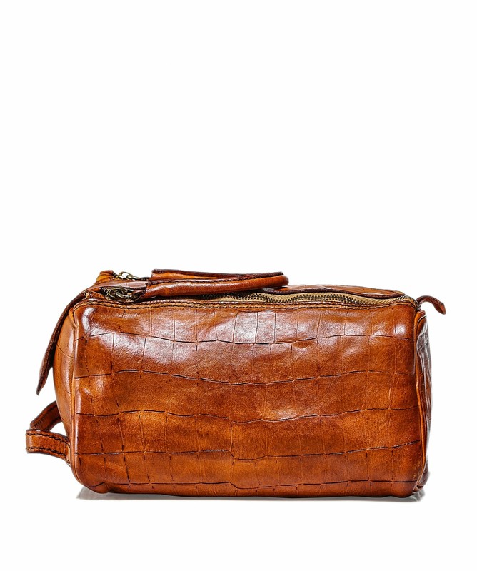 Download Campomaggi Men's Mock Croc Leather Wash Bag Cognac One ...