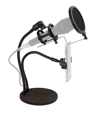 Technical Pro Broadcast Podcast Podcasting Desk Stand w/ Phone + Mic Holders
