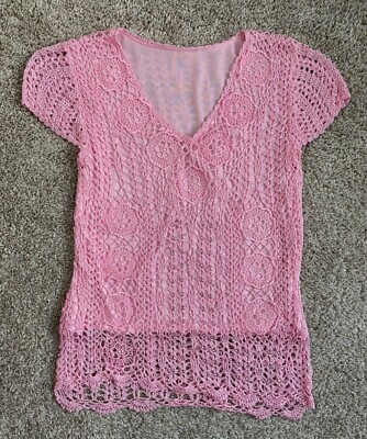 NWOT CUTE LIGHT PINK CROCHET LINED TOP SMALL/MEDIUM