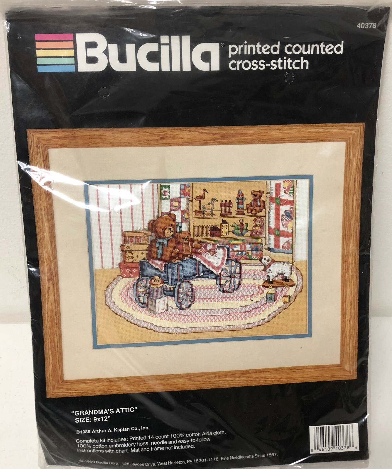 NIP Vintage 1989 Bucilla Printed Counted Cross Stitch Kit Grandma's Attic NOS