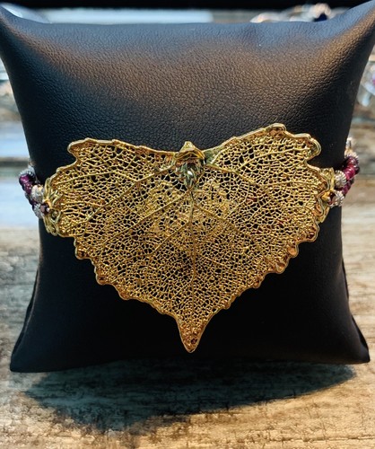 Gold Vermeil over Sterling Silver Leaf Bracelet, 8