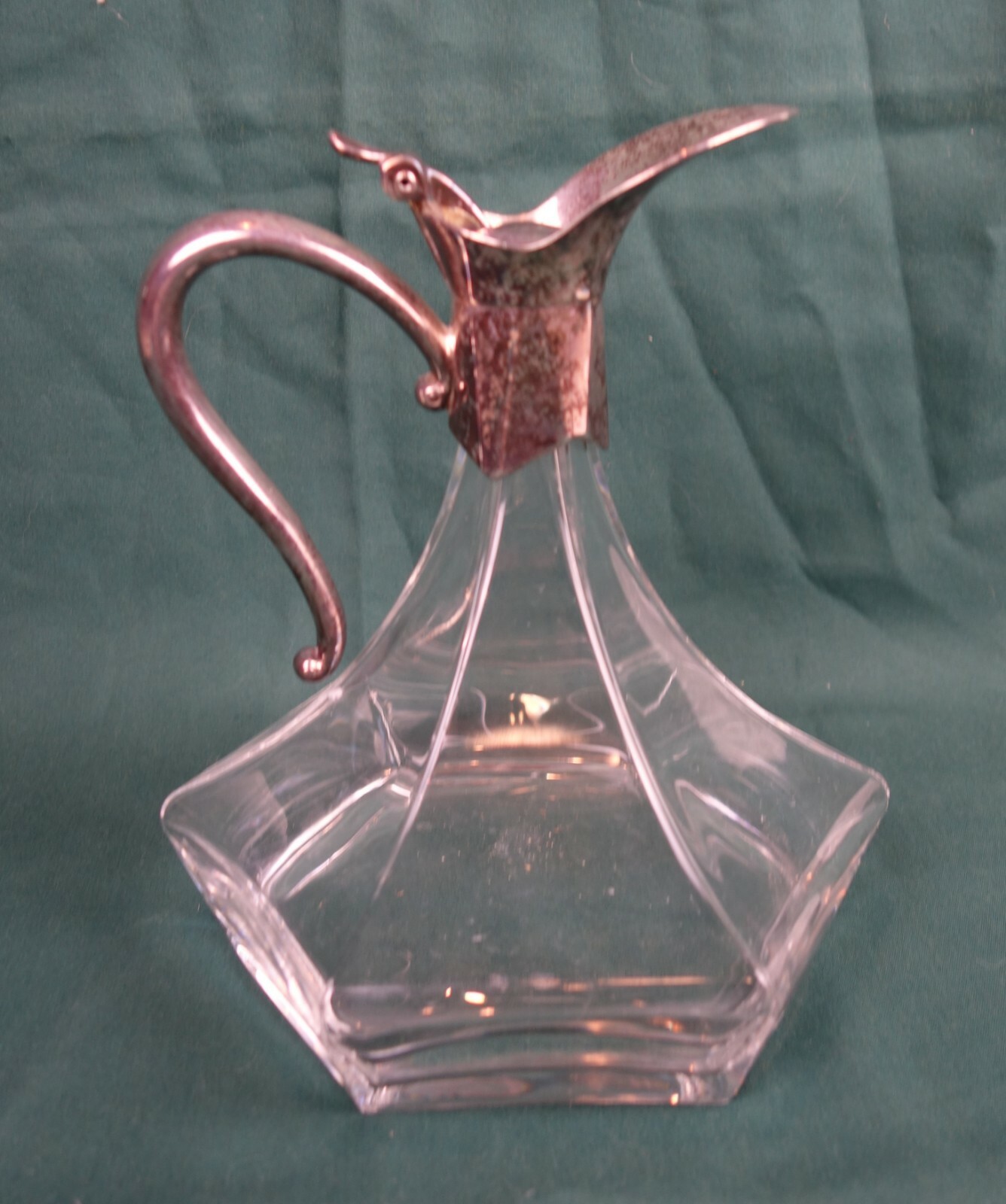 Antique Glass and Silver Plated Art Deco Hexagon Wine Decanter Pitcher