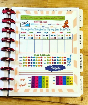 Fitness/Sleep/Water/Food Log Dashboard Insert 4 use with Classic Happy Planner-