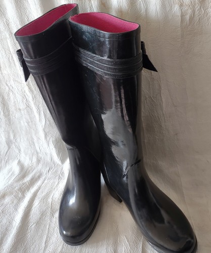 KATE SPADE NEW YORK DESIGNER BLACK RUBBER TALL RAIN BOOTS 2