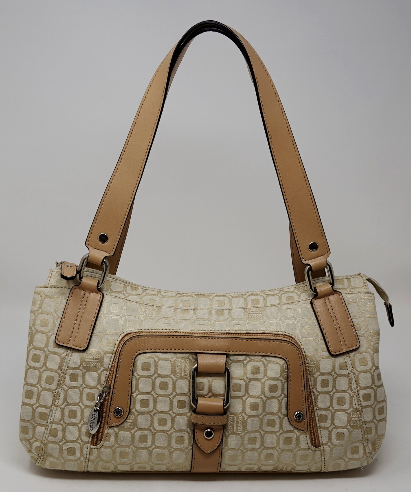 

NWOT Liz Claiborne Женская бежево-коричневая жаккардовая большая сумка-тоут с геометрическим рисунком Кошелек