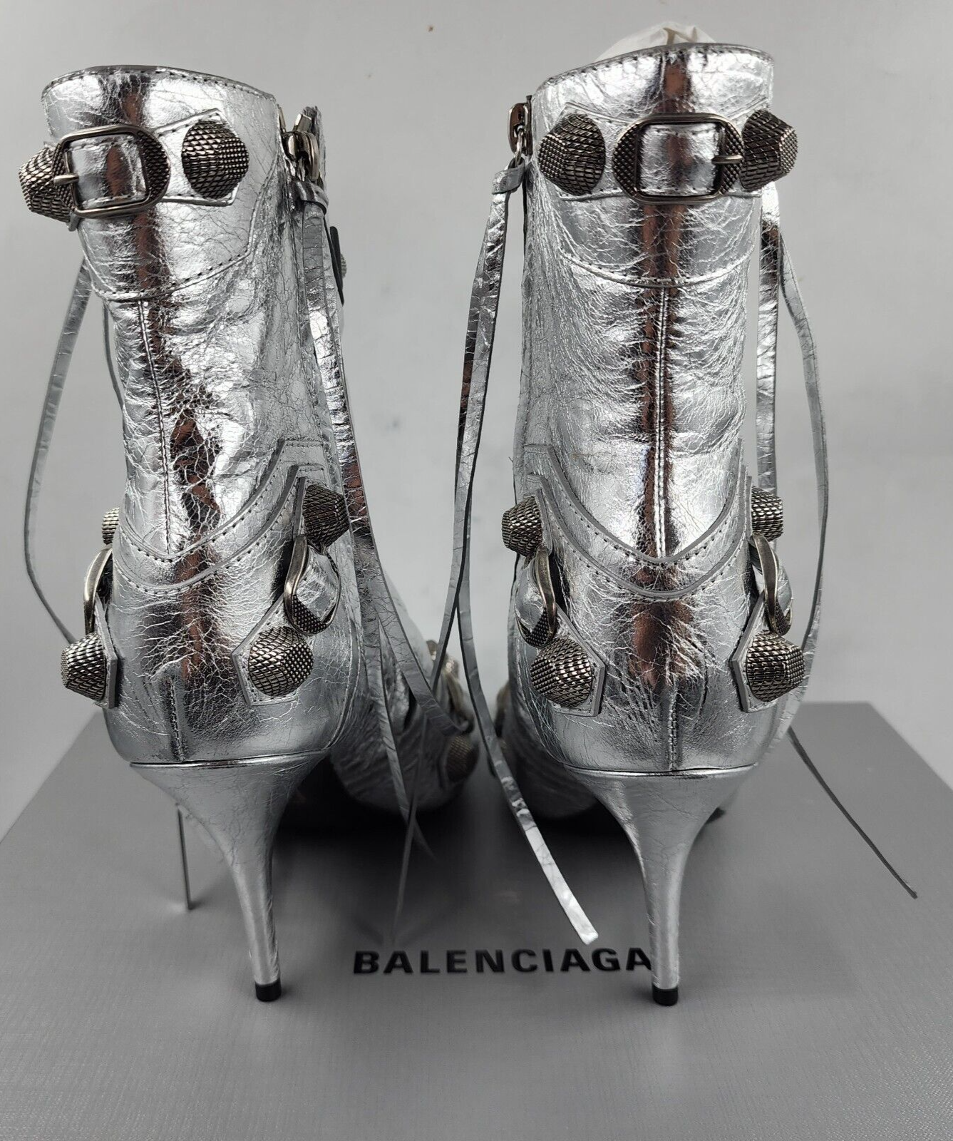 Balenciaga Le Cagole High Heel Booties Women's 8/38 Silver