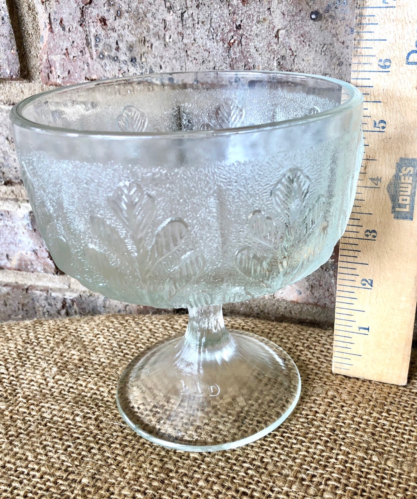 Vintage 1978 FTD Frosted Glass Oak Leaf Vase Planter Candy Dish Compote 6