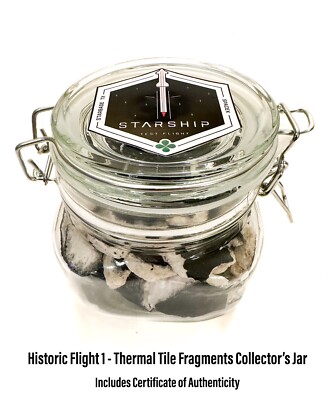 Historic Space X Flight 1 Starship Heat Tile Fragments - Collector s Display Jar