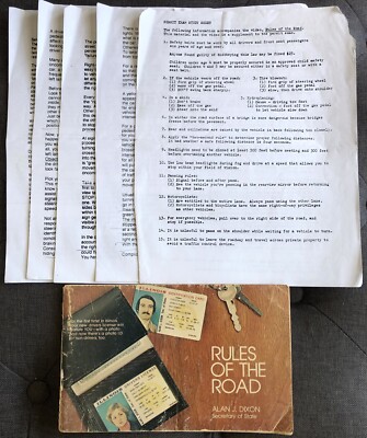 RULES OF THE ROAD VTG ILLINOIS DRIVERS HANDBOOK + PERMIT EXAM STUDY SHEET 1978