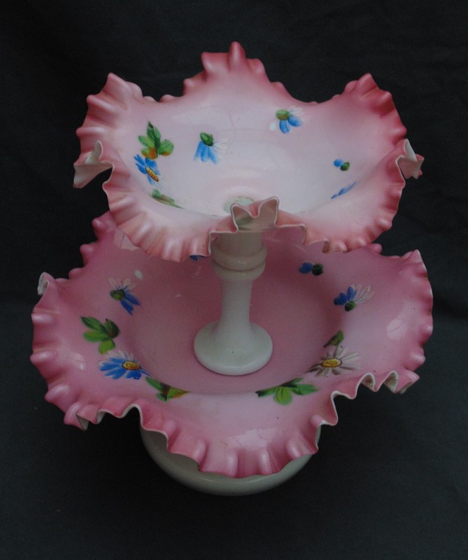 Rare Ancien Grand PrÃ©Sentoir De Table En Opaline Ã©MaillÃ© A Bords OurlÃ©E Bon Ã©Tat