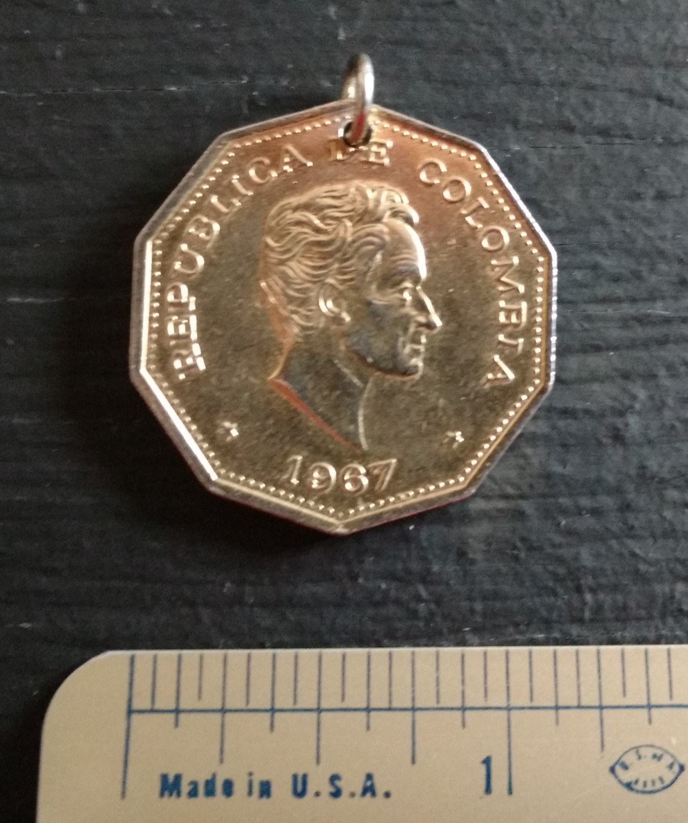 1967 Republic of Colombia Simon Bolivar Peso Coin Pendant Jewelry