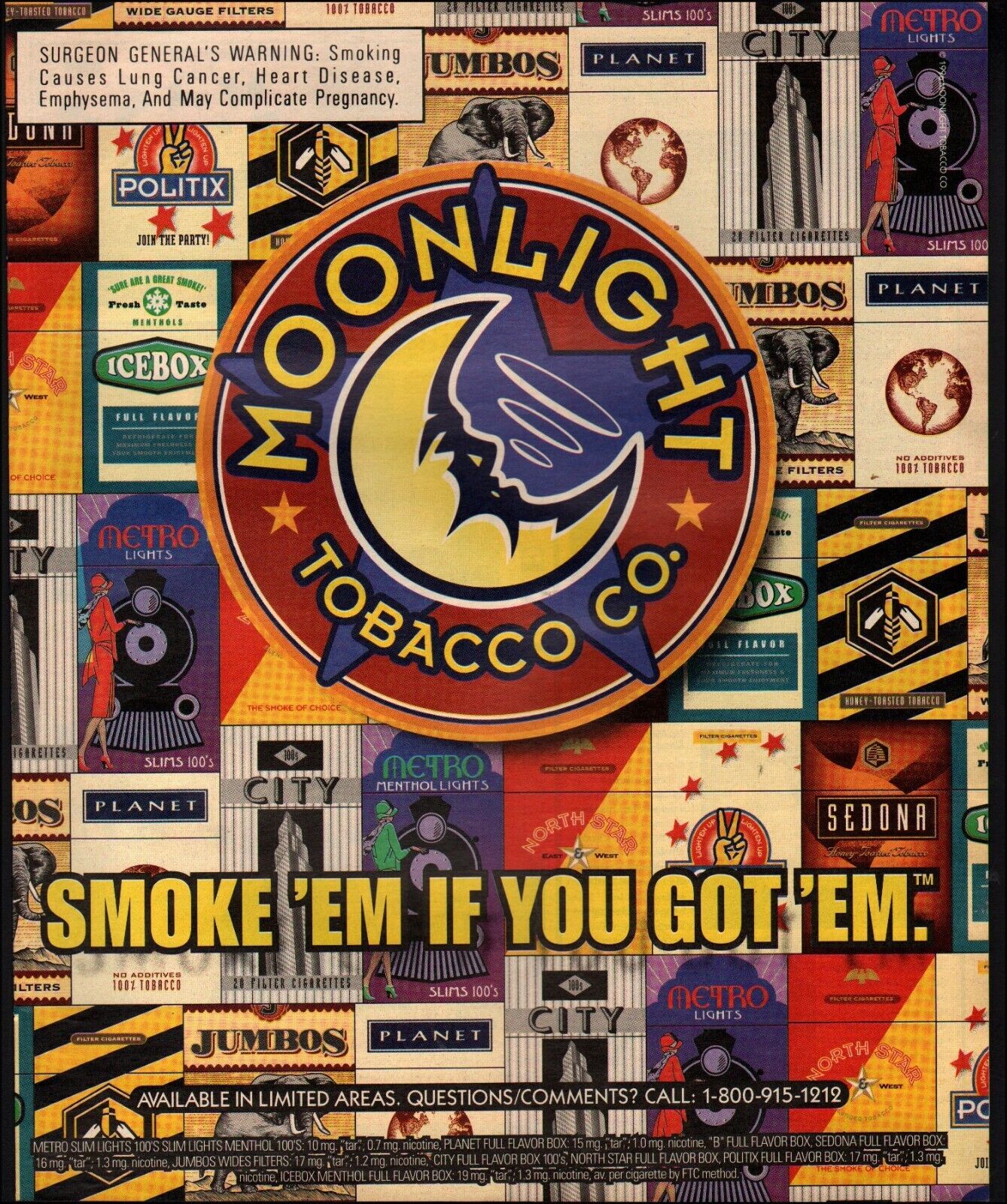 【25％OFF】 Tobacco Moonlight ad Print 1997 Co 02/09 Moon Art Cigarettes 版画