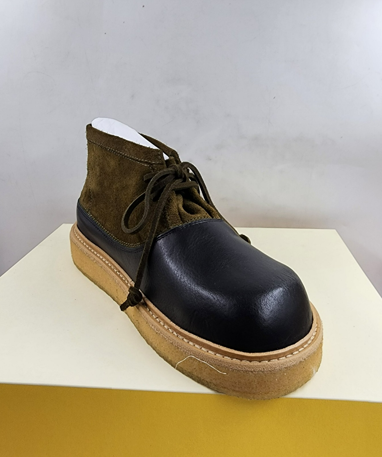 Marni Logo-Tag Leather Ankle Boots Men's 41/8US Black/Olive Round Toe Colorblock - Picture 7 of 16