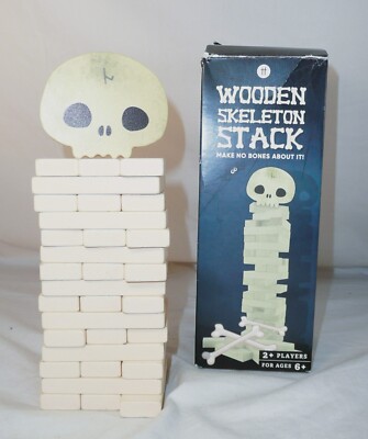 Table Fun Wooden Skeleton Bones  Stack Block Halloween Game Family Gaming Night