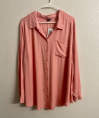 Torrid Shirt Women s 3 3x Peach Pink Milly Button Down Long Sleeve Rayon