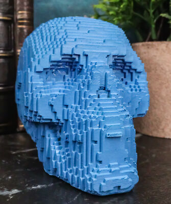 Horror Fantasy 3D Pixelated Skull Desktop Figurine Gift Small 4'' (Blue Finish)