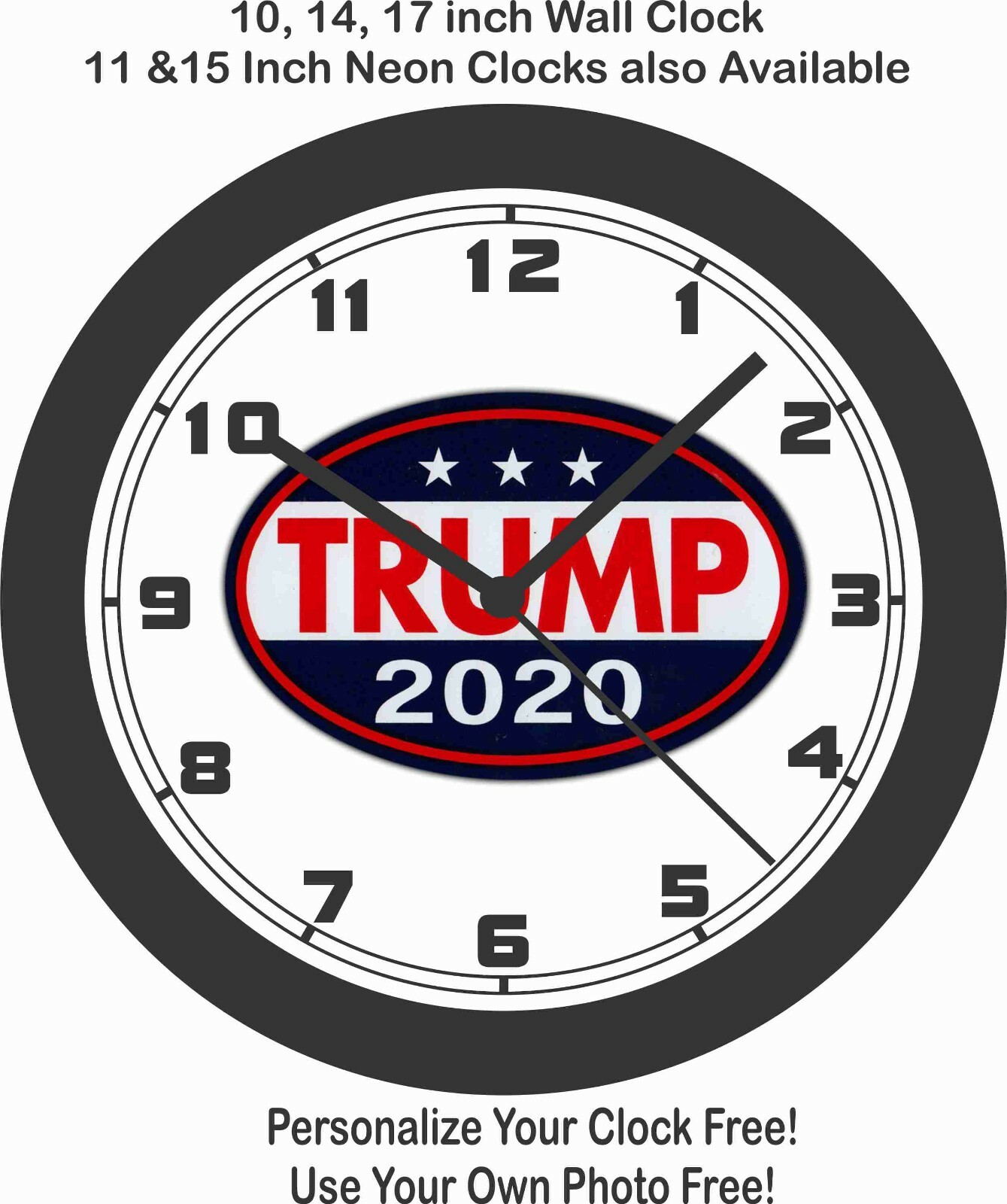 TRUMP 2020 PRESIDENT WALL CLOCK-CHOOSE 1 OF 2-REPUBLICAN, DEMOCRAT-FREE USA SHIP