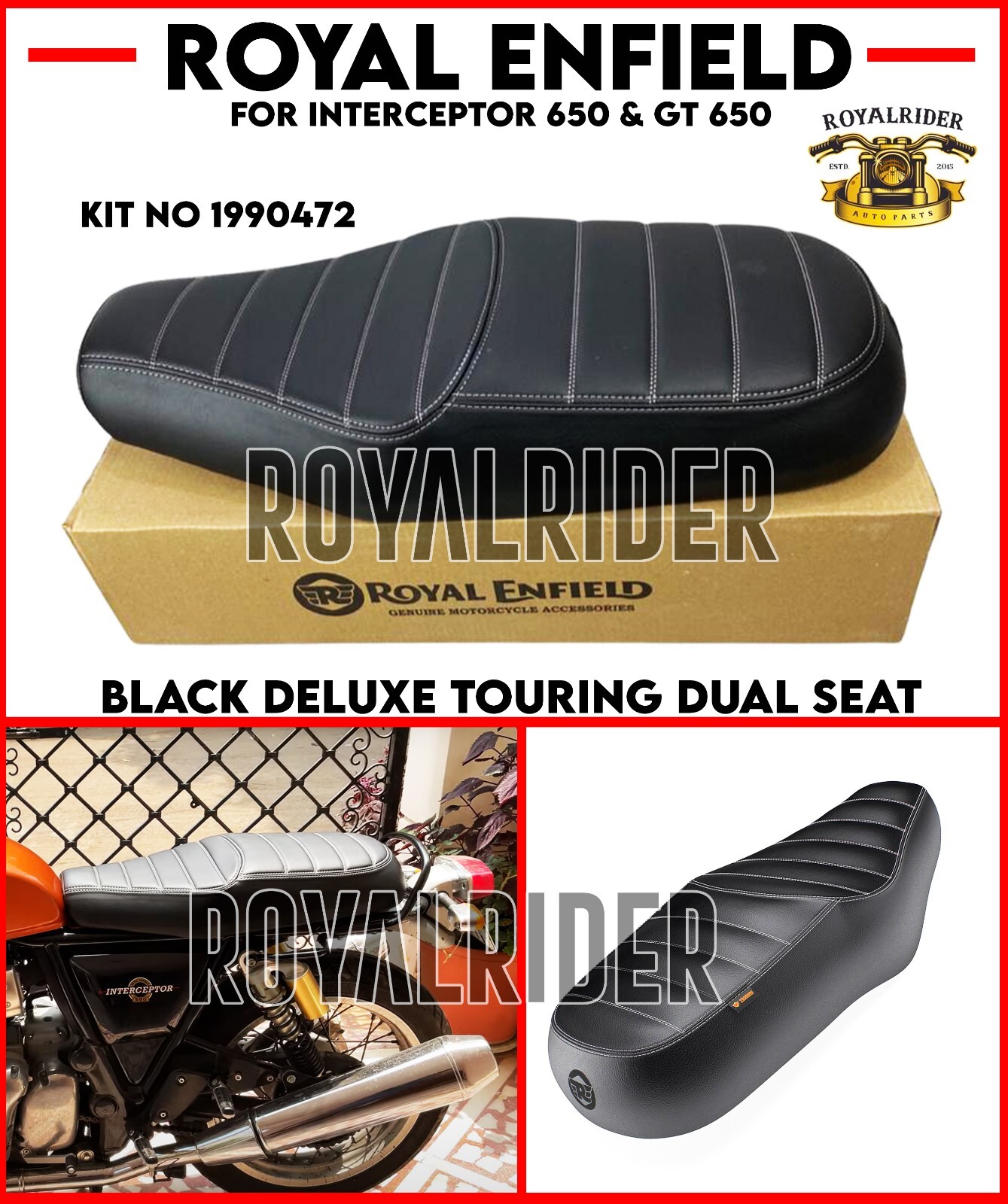 パーツ  Enfield Touring Seat Black Fits Royal Enfield 