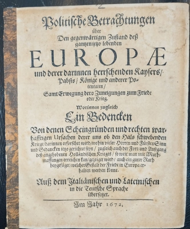 1672 Zustand DeÃ Gantzen Jetzo Lebenden Europae