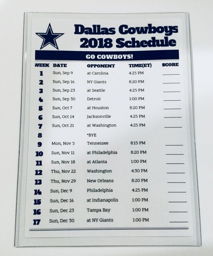 5 X 7 X Large 2018 DALLAS COWBOYS REMOVABLE SEASON SCHEDULE MAGNET