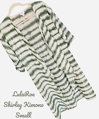 NWT LulaRoe Shirley Kimono- White w/Green Tie Dye Sheer Chiffon-Small