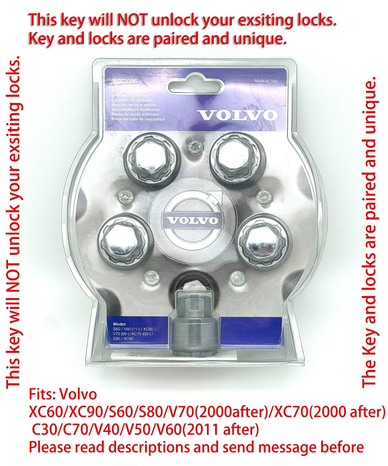 Volvo純正ロックホイールボルトキット／ロックホイールスクリューキット Genuine Volvo Wheel Lock/Lockable Lug Nut Kit With Chromed
