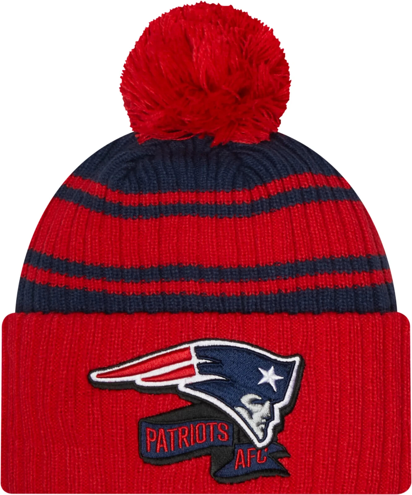 Мужской вязаный цилиндр New Era одного размера New England Patriots с боковой линией и манжетами с помпоном