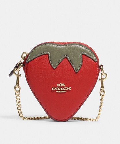 NWT Coach CI182 Strawberry Coin Case With Chain Crossbody