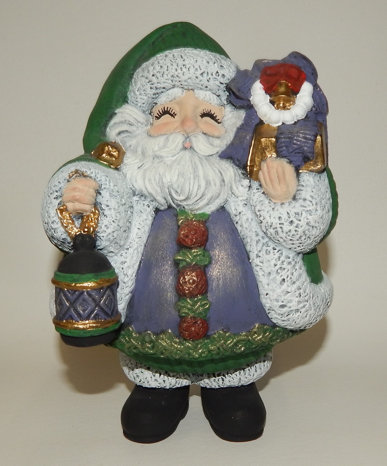 ドイツ　ドレスデンから来たサンタクロース 置物 ヴィンテージ品　約20cm Vintage Hand Painted Ceramic Santa Claus Green Suit with