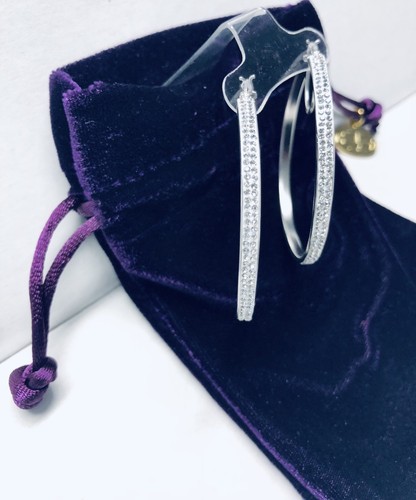 NWT PLAT. OVER STERLING SILVER ROUND CRYSTAL HOOP EARRING AMORE BY SIMONE SMITH