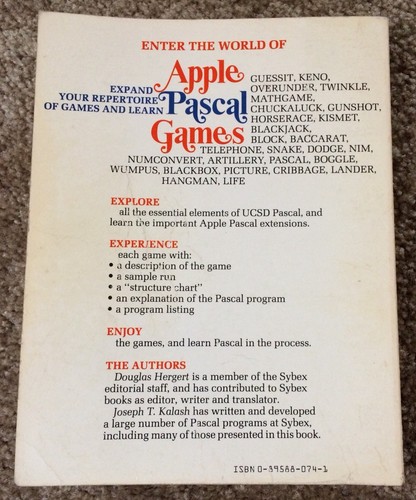 Apple Pascal Games - Hergert Kalash VTG Computer Book Sybex 1981 1st Edition PB
