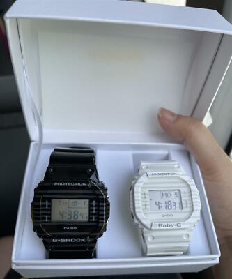 Pre-owned Casio G-shock & Baby-g Slv-19b-1d Romantic Zebra Pattern Pair Model Couple Watch