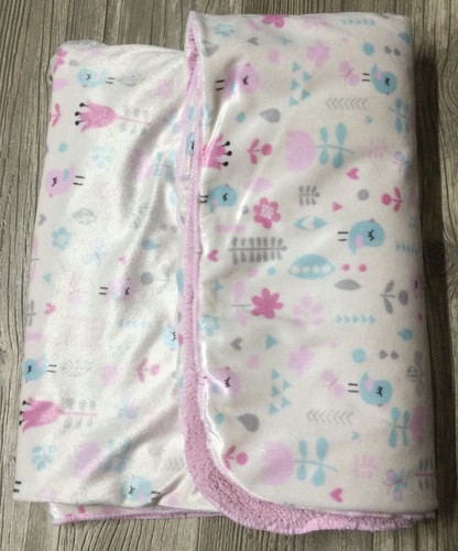 Pink White Soft Fuzzy Minky Bird Floral Guc N5