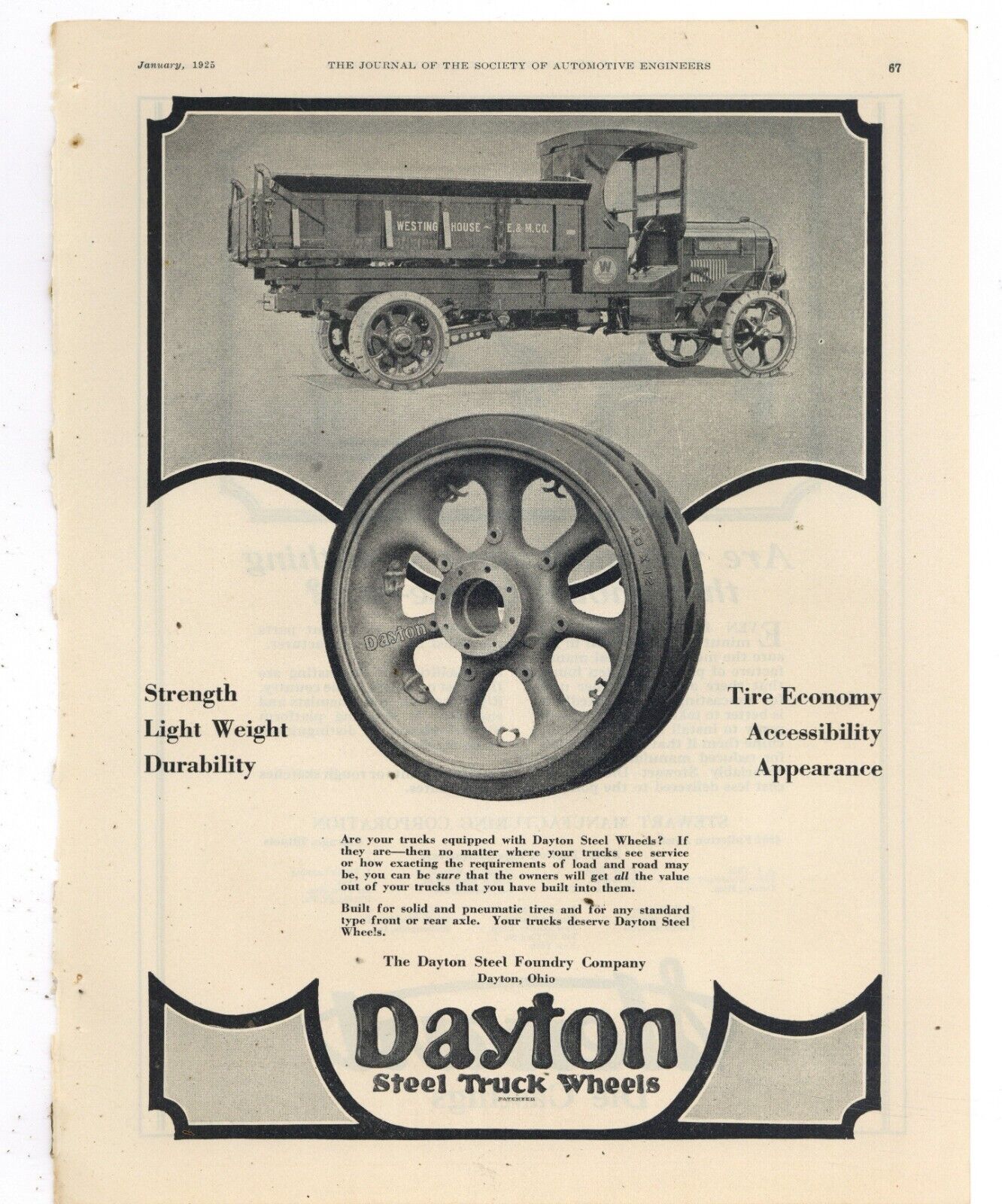 1925 Dayton Steel Foundry, Dayton, OhiO Ad: Westinghouse 1925 Dayton Steel Foundry, Dayton, OhiO Ad: Westinghouse