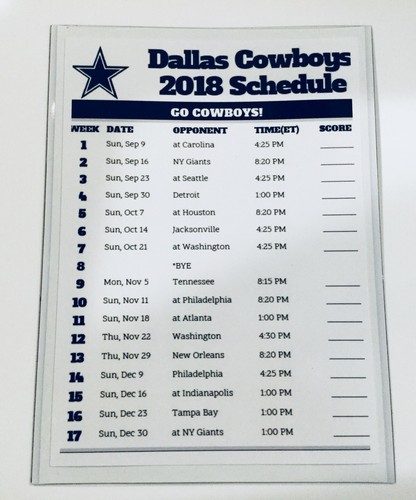 5 X 7 X Large 2018 DALLAS COWBOYS REMOVABLE SEASON SCHEDULE MAGNET