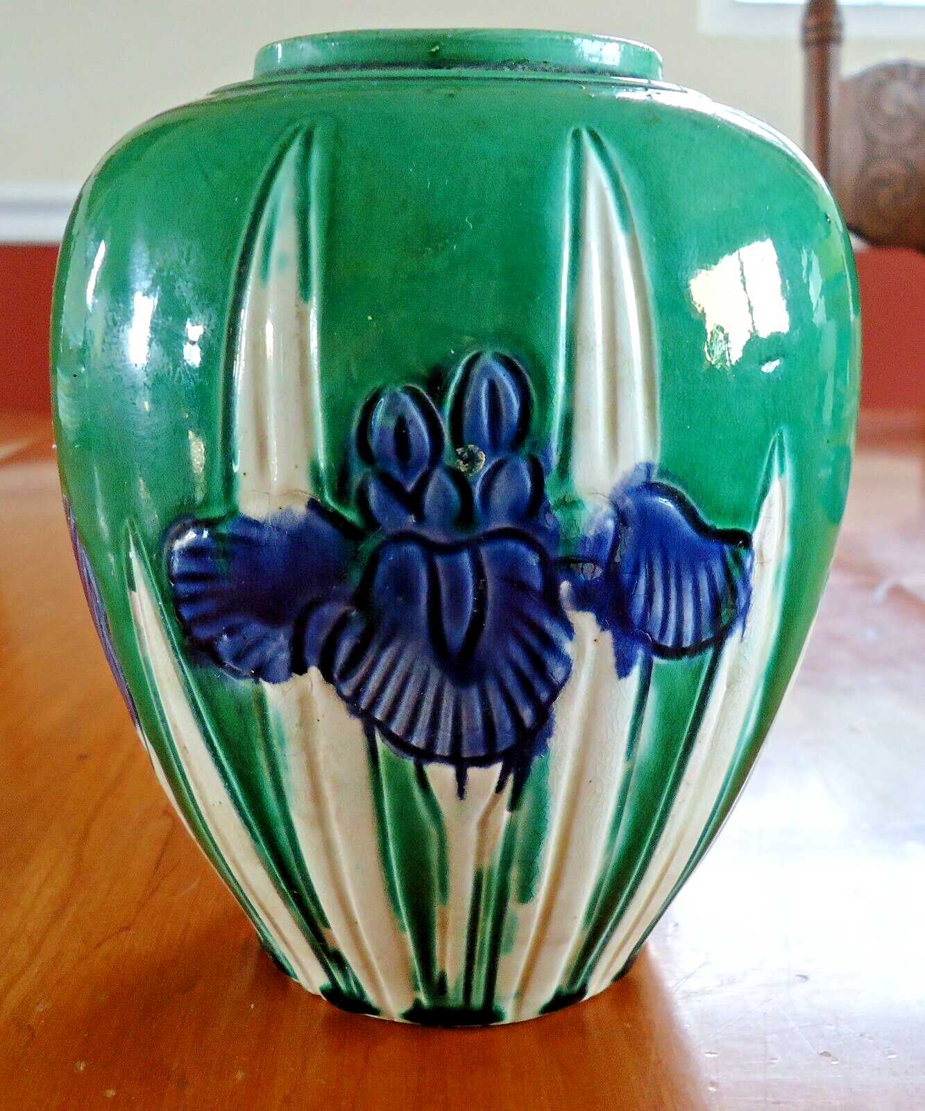 ブランド通販サイト Antique Awaji Studio Pottery Organic Art Nouveau Blue Iris 工芸品