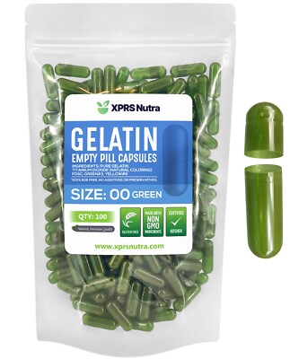 Size 00 Green Empty Gelatin Pill Capsules Kosher Gel Gluten-Free USA Made