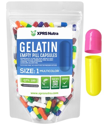 Size 2 Multi-Color Empty Gelatin Capsules Kosher Gel Caps Gluten-Free Pills DIY