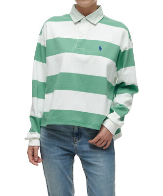 ★★POLO RALPH LAUREN★★ W Stripe Crop Jersey Rugby Shirt Y Genuine Polo Ralph Lauren Stripe Cropped Jersey Rugby Shirt