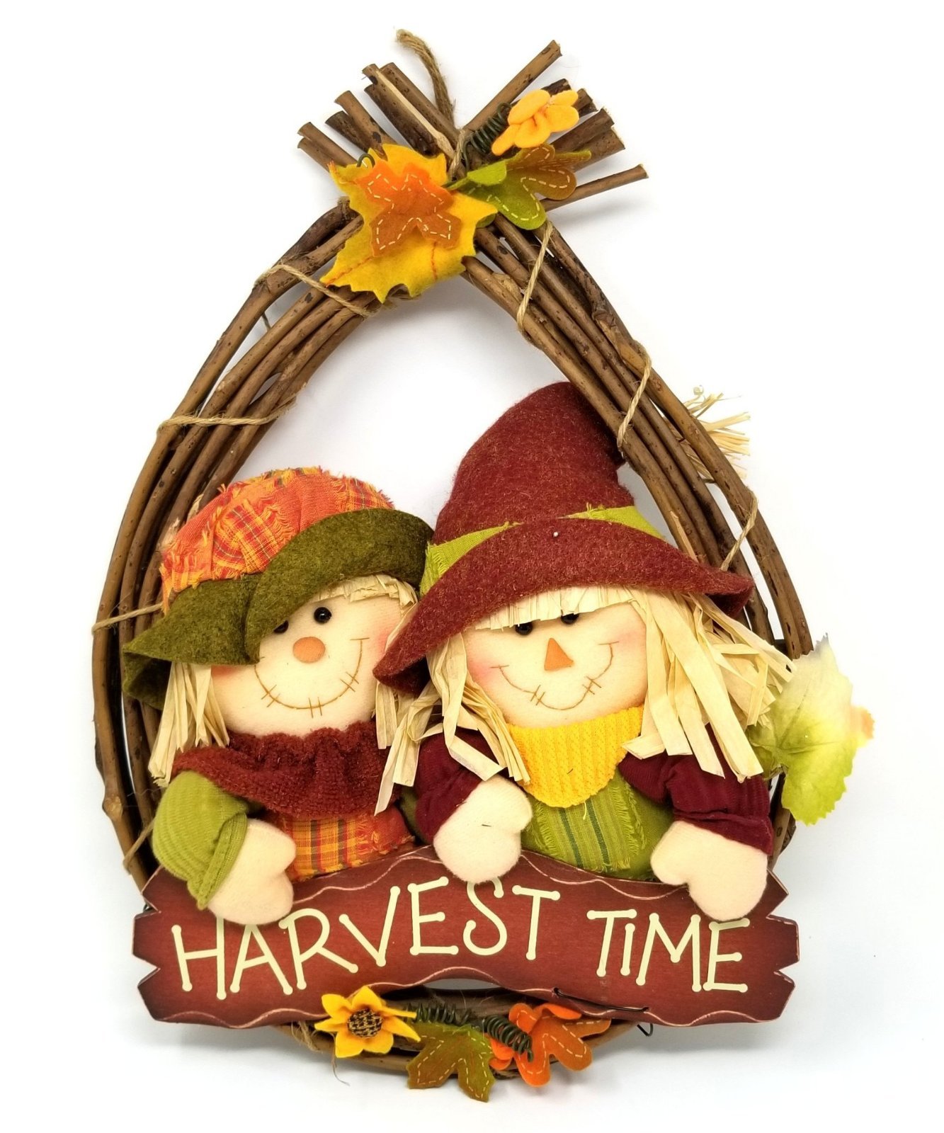 Harvest Time Scarecrows Grape Vine Fall Autumn Wall Decor Door Wreath